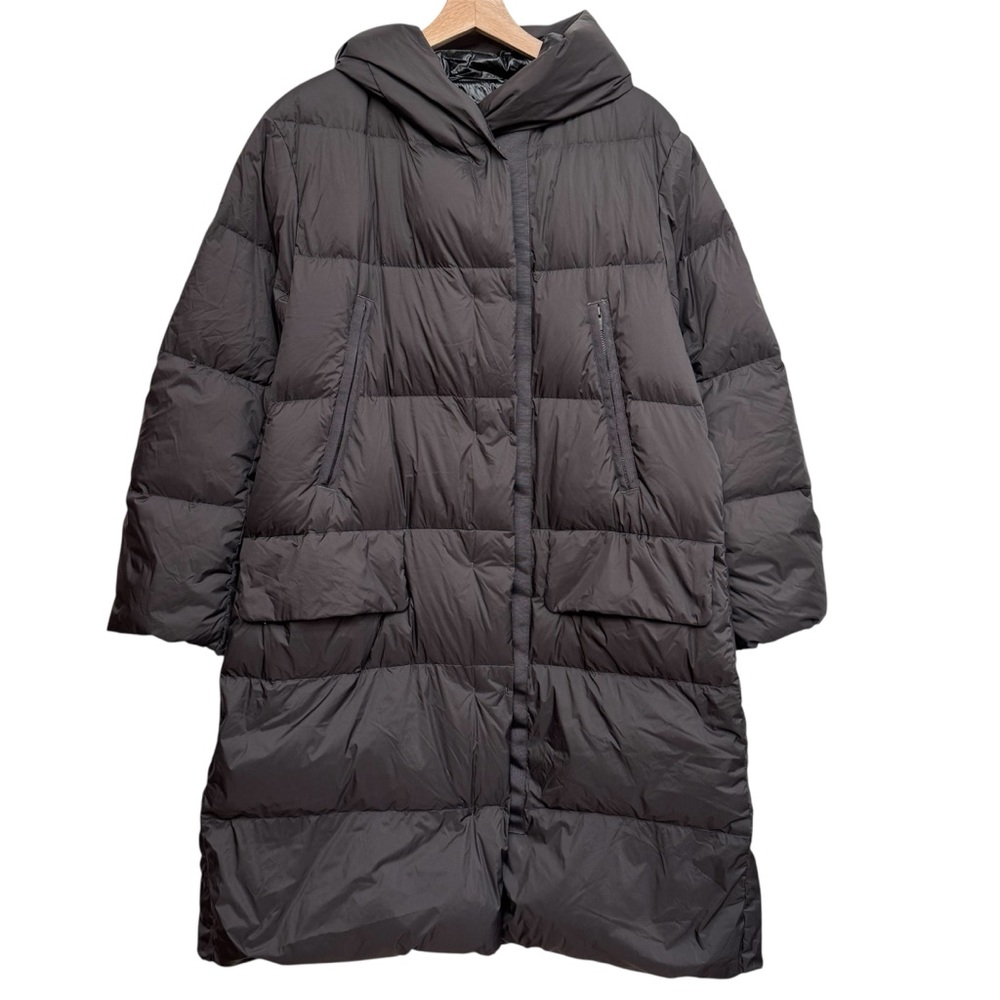 Uniqlo +J Jil Sander Down Puffer Jacket Women Large Longline Hooded Relaxed Fit